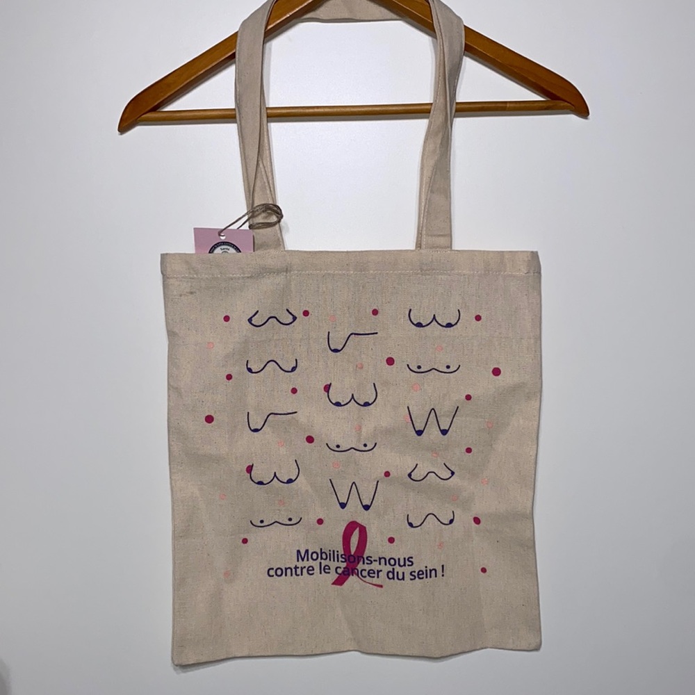 100% Cotton Breast Cancer Awareness French Le Tote Bag Ruban Rose
